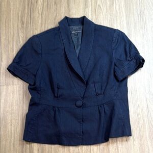 Anne Klein Linen Blue Blazer Tailored Short Sleeve 85% Linen Jacket